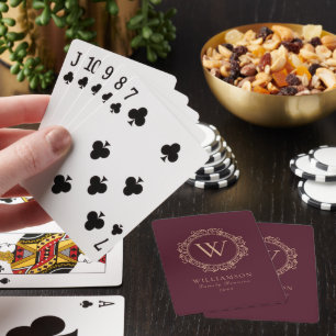 Elegantes Monogramm Burgunderrot Familienzusammenk Spielkarten