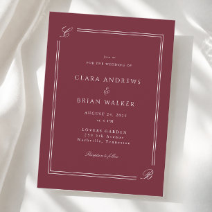 Elegantes Monogramm Burgunderweißer Rand Hochzeit Einladung