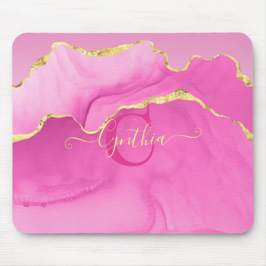 Elegantes Monogramm "C" Rosa Gold Agate Stone Mousepad (Vorne)