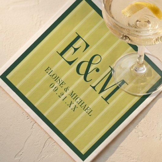 Elegantes Monogramm Chartreuse Streifenmuster Hoch Serviette