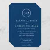 Elegantes Monogramm Circle Navy Blue Wedding Einladung (Vorne/Hinten)