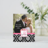 Elegantes Monogramm-Damast-Hochzeits-Foto danken Dankeskarte (Stehend Vorderseite)