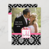 Elegantes Monogramm-Damast-Hochzeits-Foto danken Dankeskarte (Vorne/Hinten)