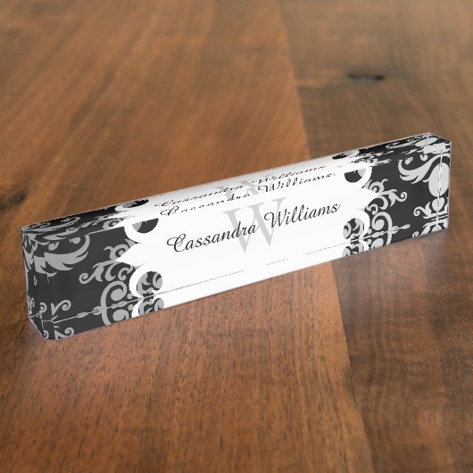 Elegantes Monogramm-Damast Namensplakette (Seite)