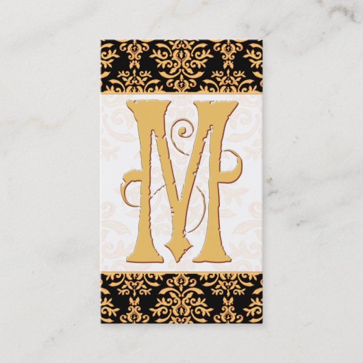 Elegantes Monogramm der Golddamast-Initialen-M Visitenkarte (Vorderseite)