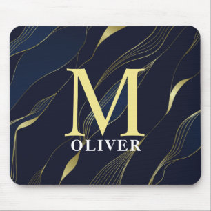 Elegantes Monogramm der Marine und der Gold Men Mousepad