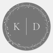 Elegantes Monogramm des Grauweins und des Weißwein Runder Aufkleber (Vorderseite)