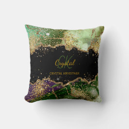 Elegantes Monogramm des modernen Schwarz-Grün-Glit Kissen