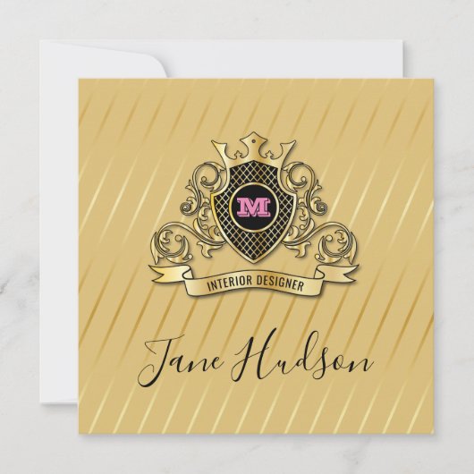 Elegantes Monogramm-Design in Gold und Rosa Einladung (Vorderseite)