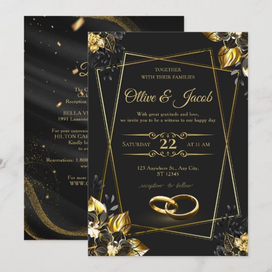 Elegantes Monogramm editierbarer schwarzer Smoking Einladung (Vorne/Hinten)