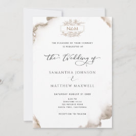 Elegantes Monogramm, erdfarbene Töne Wasserfarbe, Einladung