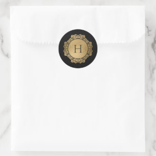 Elegantes Monogramm Familie Schwarz Gold Initialsi Runder Aufkleber