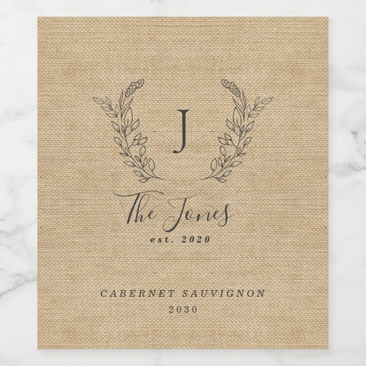 Elegantes Monogramm-Familienname Weinetikett (Einzelnes Label)