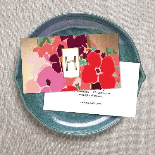 Elegantes Monogramm, farbenfrohe Blüte, Gold Visitenkarte