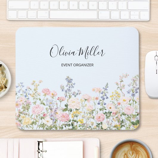Elegantes Monogramm Farbige Blumen Garten Floral Mousepad