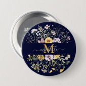 Elegantes Monogramm Farbige Wildblumengarten-Blume Button (Vorne & Hinten)