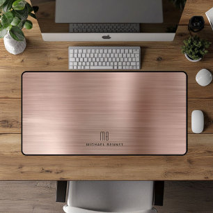 Elegantes Monogramm Faux-Roségold gebürstet Metall Schreibtischunterlage