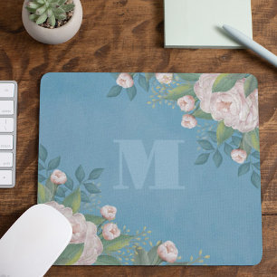 Elegantes Monogramm Florales Vintage-Rosen-Stilvol Mousepad