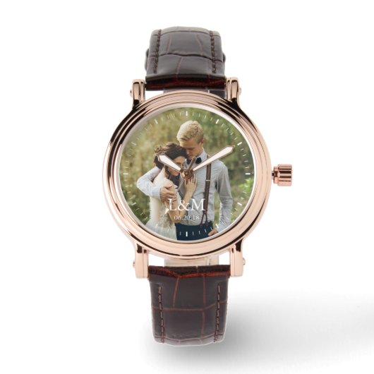 Elegantes Monogramm-Foto Armbanduhr (Vorderseite)