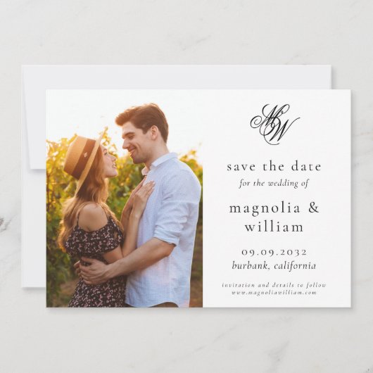Elegantes Monogramm-Foto Hochzeit speichern Sie da Save The Date (Vorderseite)