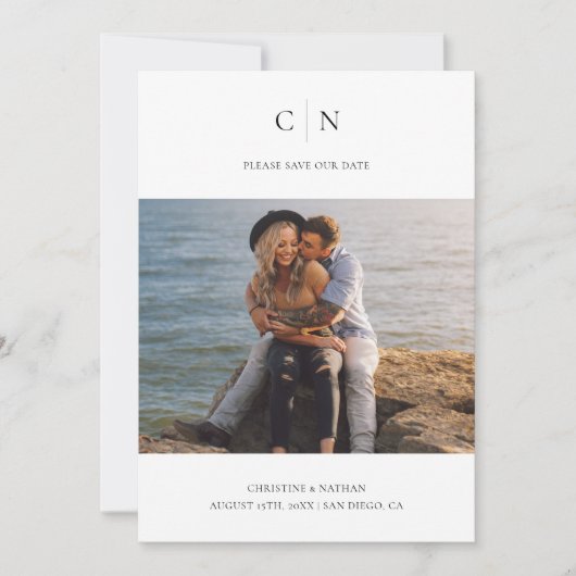 Elegantes Monogramm-Foto-QR-Code Save The Date (Vorderseite)