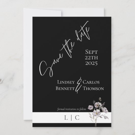 Elegantes Monogramm-Foto, schwarz Save The Date (Vorderseite)