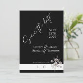Elegantes Monogramm-Foto, schwarz Save The Date (Stehend Vorderseite)