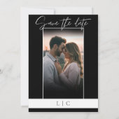 Elegantes Monogramm-Foto, schwarz Save The Date (Rückseite)