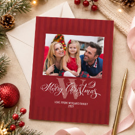 Elegantes Monogramm Frohe Weihnachten Familienfoto