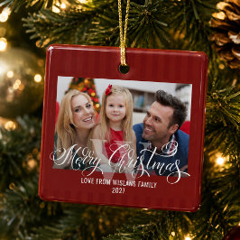 Elegantes Monogramm Frohe Weihnachten Familienfoto Keramikornament