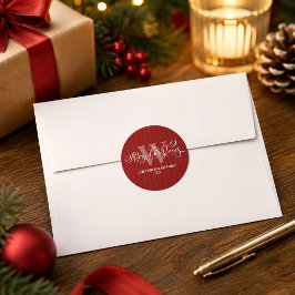 Elegantes Monogramm Frohe Weihnachten Kalligrafie Runder Aufkleber