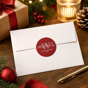 Elegantes Monogramm Frohe Weihnachten Kalligrafie  Runder Aufkleber