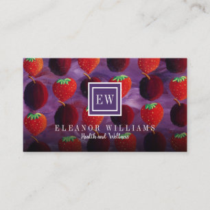 Elegantes Monogramm Frucht Erdbeeren Pflaumen Visitenkarte