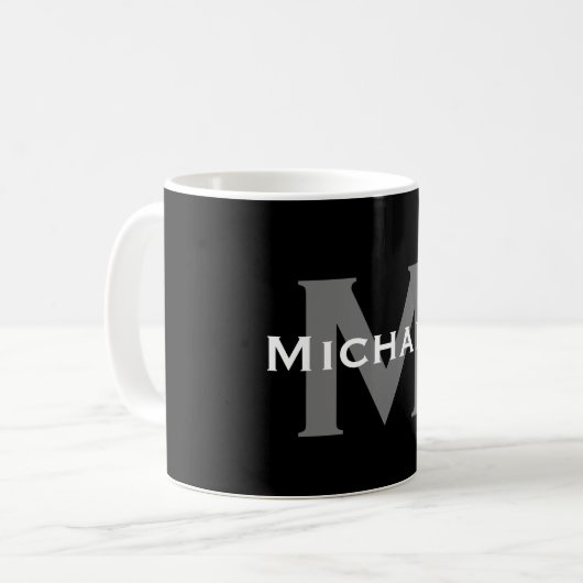 Elegantes Monogramm für Schwarz und Weiß Kaffeetasse (Vorderseite Links)