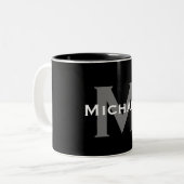 Elegantes Monogramm für Schwarz und Weiß Zweifarbige Tasse (Vorderseite Links)