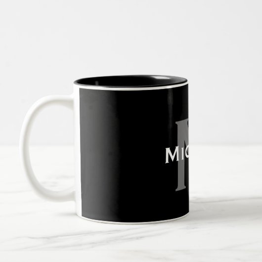 Elegantes Monogramm für Schwarz und Weiß Zweifarbige Tasse (Links)