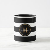 Elegantes Monogramm für Schwarz-Weiß-Streifen Tasse (Zentrum)