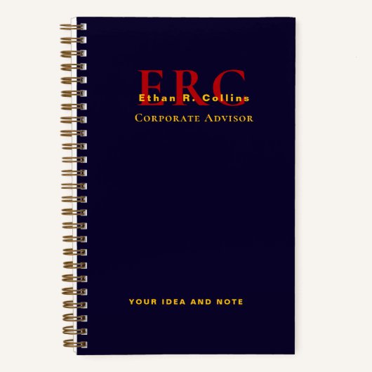 Elegantes Monogramm Geschäft Gold Navy Notizbuch (Vorderseite)