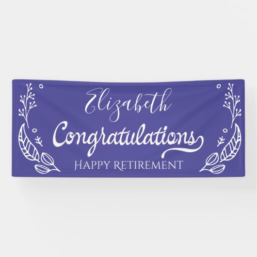 Elegantes Monogramm Glücklicher Ruhestand Blau Banner (Horizontal)