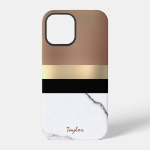 Elegantes Monogramm Gold & Roségold weißer Marmor iPhone 12 Hülle