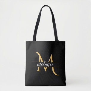 Elegantes Monogramm Gold Schwarz Personalisiert Tasche