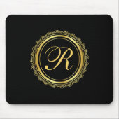 Elegantes Monogramm Gold und Black Medallion Mousepad (Vorne)