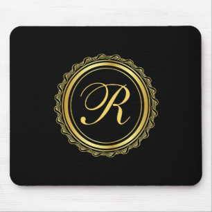Elegantes Monogramm Gold und Black Medallion Mousepad