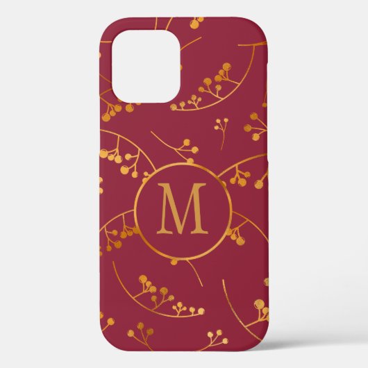 Elegantes, monogramm Goldbeere-Marsala-Rosa-Muster Case-Mate iPhone Hülle (Rückseite)