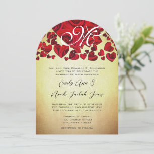 Elegantes Monogramm Golden Romantische rote Rosen  Einladung