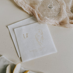 Elegantes Monogramm Goldene Koi-Fisch-Hochzeit Servietten Mit Folie