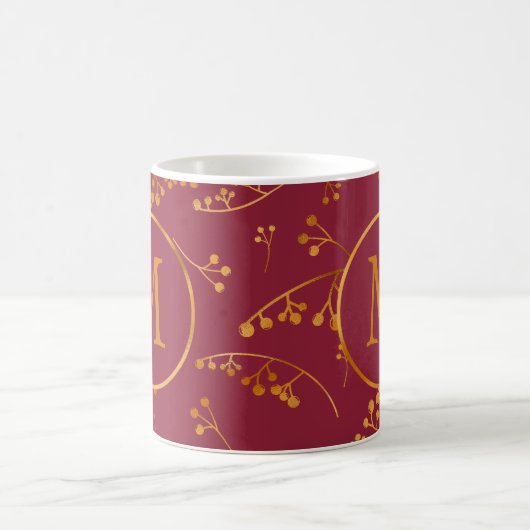 Elegantes, monogramm-goldenes Masala-Beerenmuster Kaffeetasse (Mittel)