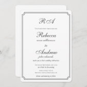 Elegantes Monogramm grenzt an Schwarz-Weiß-Hochzei Einladung (Vorne/Hinten)