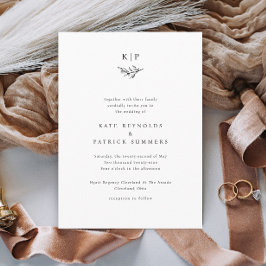 Elegantes Monogramm Grün Blätter Einfache Hochzeit Einladung