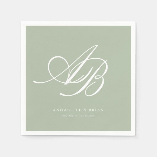 Elegantes Monogramm Grün Hochzeit Serviette (Vorderseite)
